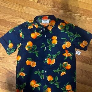 Old Navy Navy Button-Up Shirt with Orange Fruit Print